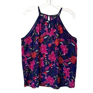 Papermoon Wms Walita Cutout Detail Navy Floral Sleeveless Strappy Blouse Size XL